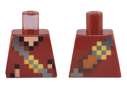 Torso Pixelated Vest with Silver Cross Strap with Yellow Buckles and Medium Nougat and Dark Brown Sword Pattern