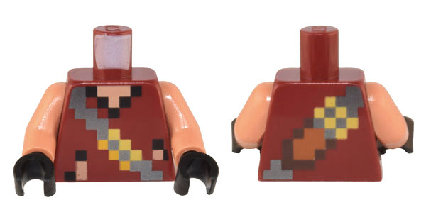 Torso Pixelated Vest with Silver Cross Strap with Yellow Buckles and Medium Nougat and Dark Brown Sword Pattern / Nougat Arms / Black Hands