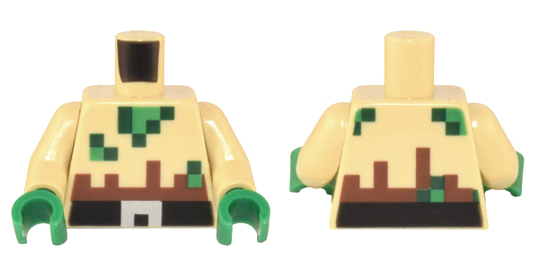 Torso Pixelated Ripped Shirt with Green and Dark Green Holes and Black and Silver Belt Pattern / Tan Arms / Green Hands