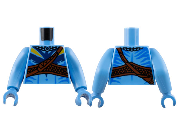 Torso Na'vi with Blue Markings, Reddish Brown Shoulder Belt, and Dark Blue and Bright Light Orange War Paint Pattern / Medium Blue Arms Long / Medium Blue Hands