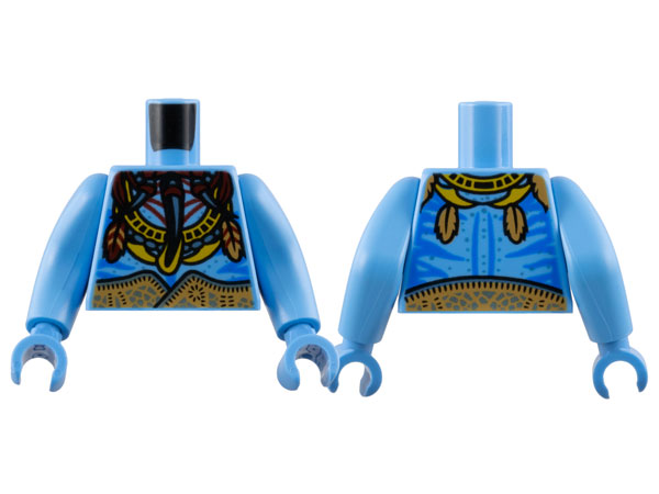Torso Na'vi with Blue Markings, Ornate Bright Light Orange Mantle, Reddish Brown Feathers, and Medium Nougat Belt Pattern / Medium Blue Arms Long / Medium Blue Hands