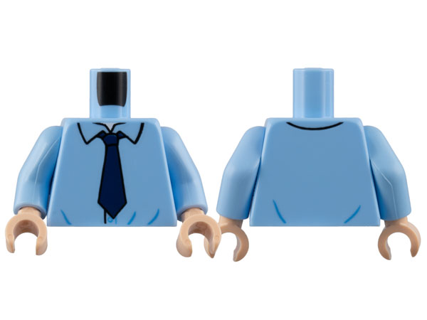 Torso Shirt with Loose Collar, Dark Blue Tie Pattern / Bright Light Blue Arms / Light Nougat Hands