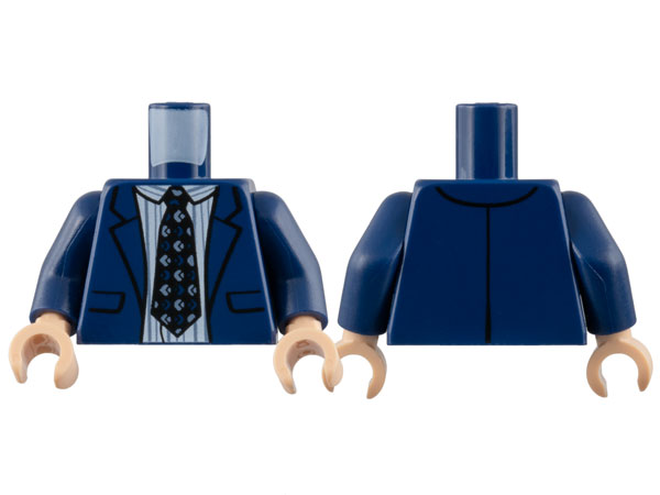 Torso Suit Jacket over White Shirt with Sand Blue Pinstripes, Black Tie Pattern / Dark Blue Arms / Light Nougat Hands