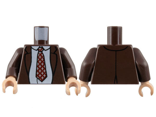 Torso Jacket over White Shirt, Dark Red Tie with Crosses Pattern / Dark Brown Arms / Light Nougat Hands