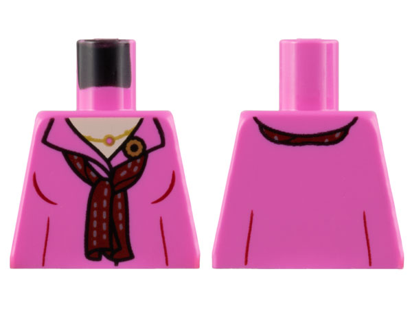 Torso Shirt, Open Collar, Light Nougat Neck, Gold Necklace and Flower Pin, Dark Red Scarf Pattern