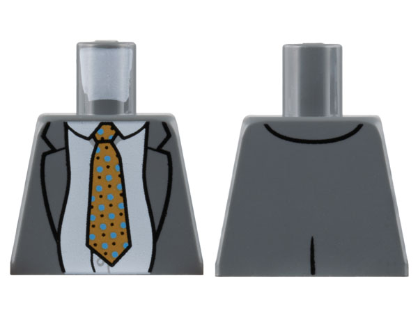 Torso Suit Jacket, White Shirt, Medium Nougat Tie with Black and Bright Light Blue Spots Pattern