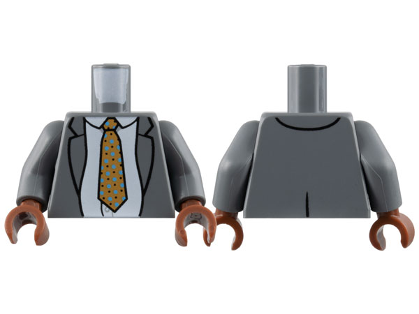 Torso Suit Jacket, White Shirt, Medium Nougat Tie with Black and Bright Light Blue Spots Pattern / Dark Bluish Gray Arms / Reddish Brown Hands