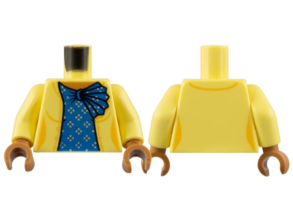 Torso Female Jacket, Medium Nougat Neck, Blue Shirt with Ruffle, Flowers Pattern / Bright Light Yellow Arms / Medium Nougat Hands