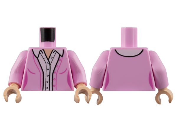 Torso Female Sweater, White Button Up with Open Collar, Light Nougat Neck Pattern / Bright Pink Arms / Light Nougat Hands