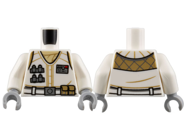 Torso Coat, Dark Tan Scarf and Trim, Silver Rank Badge and Tools, Belt with Buckle and Pouches Pattern / White Arms / Light Bluish Gray Hands