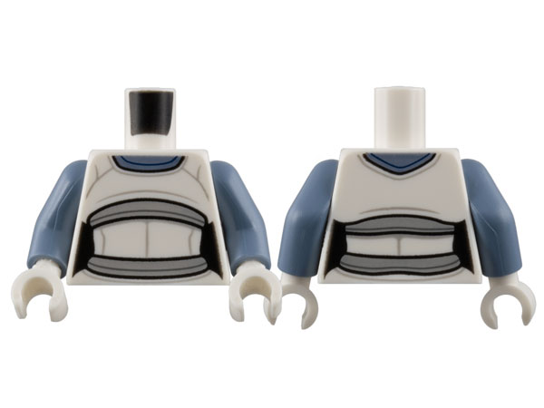 Torso Female Alien, Sand Blue Collar, Light Bluish Gray Hems, Open Midriff with Skin Pattern / Sand Blue Arms / White Hands