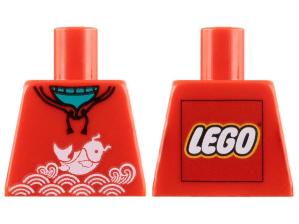 Torso Hoodie, Dark Turquoise T-Shirt, White Koi Fish, Waves, LEGO Logo on Back Pattern