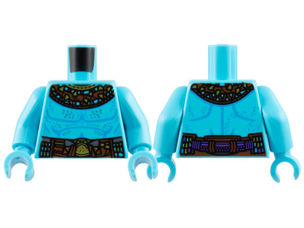 Torso Reddish Brown Mantle and Belt, Gold Shark Teeth and Buckle, Silver Trim and Speckles Pattern / Medium Azure Arms / Medium Azure Hands