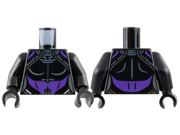 Torso Female Armor, Silver Piping, Dark Purple Midriff Pattern / Black Arms / Black Hands
