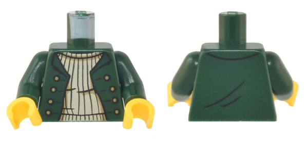 Torso Jacket Open with Gold Buttons over Tan Ribbed Sweater Pattern / Dark Green Arms / Yellow Hands