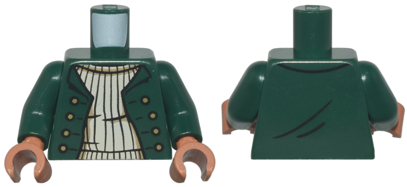 Torso Jacket Open with Gold Buttons over Tan Ribbed Sweater Pattern / Dark Green Arms / Sienna Hands