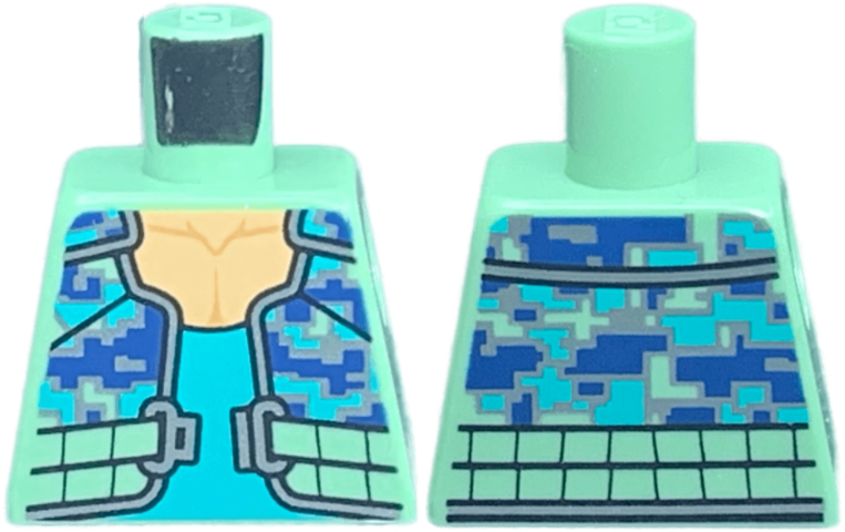 Torso Dark Blue, Dark Turquoise, and Silver Pixelated Camouflage Vest with Belt and Buckle, Tank Top Pattern