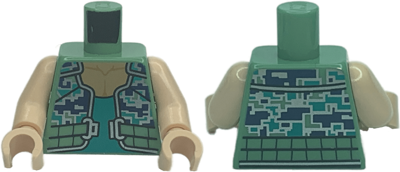 Torso Dark Blue, Dark Turquoise, and Silver Pixelated Camouflage Vest with Belt and Buckle, Tank Top Pattern / Light Nougat Arms / Light Nougat Hands