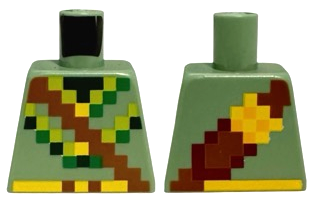 Torso Pixelated Shirt with Lime, Green and Dark Green Trim, Reddish Brown Belt with Quiver with Yellow Arrows Pattern
