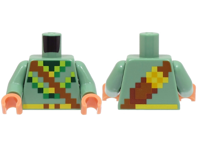 Torso Pixelated Shirt with Lime, Green and Dark Green Trim, Reddish Brown Belt with Quiver with Yellow Arrows Pattern / Sand Green Arms / Nougat Hands