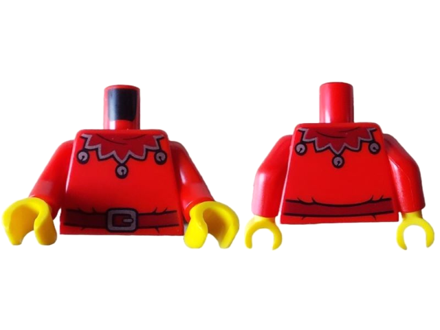 Torso Dark Red Scalloped Collar with Silver Trim and Bells, Dark Red Belt with Silver Buckle Pattern / Red Arms / Yellow Hands