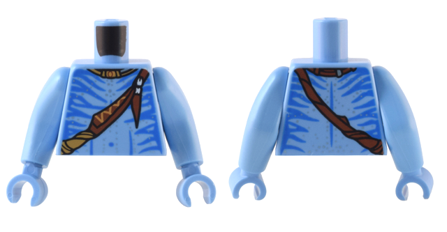 Torso Na'vi Blue Markings, Reddish Brown Strap and Necklace, Silver Spots Pattern / Medium Blue Arms Long / Medium Blue Hands