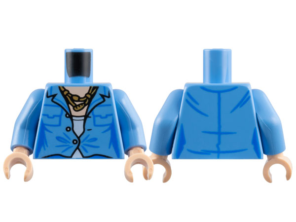 Torso Female Jacket with Buttons and Pockets over White Shirt, Dark Tan Rope Necklace, Light Nougat Neck Pattern / Medium Blue Arms / Light Nougat Hands