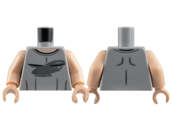 Torso T-Shirt with Dark Bluish Gray Avatar SA-2 Samson Helicopter Silhouette and Wrinkles, Light Nougat Neck Pattern / Light Nougat Arms / Light Nougat Hands