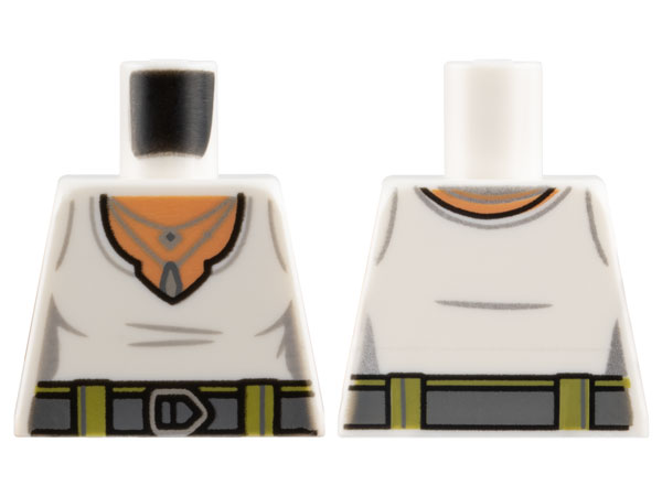 Torso Female Shirt, Dark Bluish Gray Belt with Buckle and Silver Necklaces Pattern