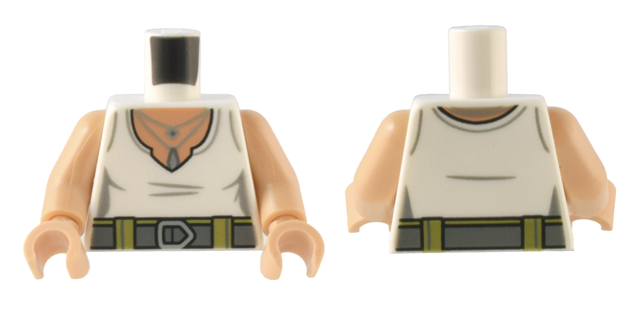 Torso Female Shirt, Dark Bluish Gray Belt with Buckle and Silver Necklaces Pattern / Medium Tan Arms / Medium Tan Hands