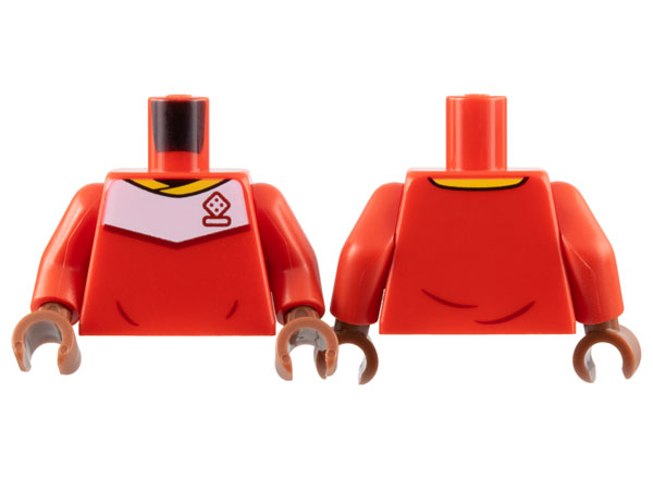 Torso Soccer Uniform, Yellow Collar, White Shoulder Panel, Dark Red Dice Logo Pattern / Red Arms / Reddish Brown Hands