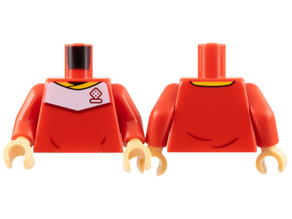 Torso Soccer Uniform, Yellow Collar, White Shoulder Panel, Dark Red Dice Logo Pattern / Red Arms / Medium Tan Hands