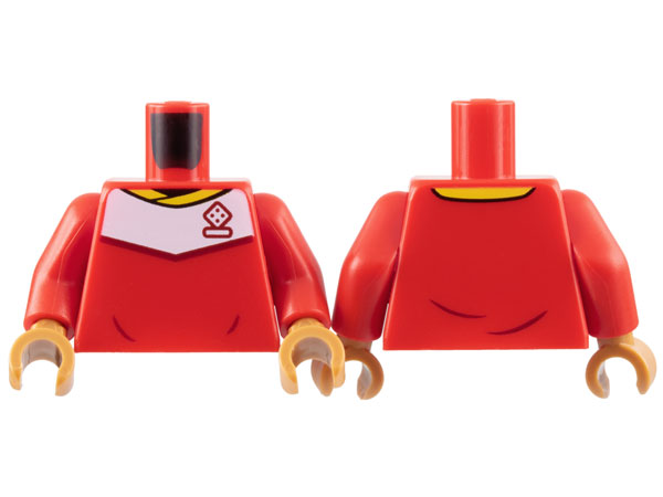 Torso Soccer Uniform, Yellow Collar, White Shoulder Panel, Dark Red Dice Logo Pattern / Red Arms / Medium Nougat Hands