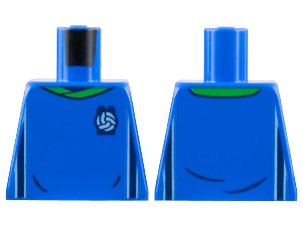 Torso Soccer Uniform, Bright Green Collar, White and Dark Blue Side Stripes, Soccer Ball on Brick Logo Pattern