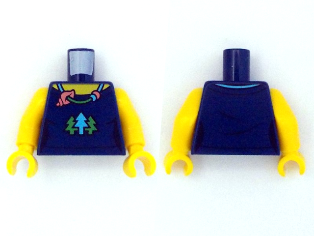 Torso Female Top with Green and Medium Azure Trees, Necklace with Coral Shell, Yellow Neck Pattern / Yellow Arms / Yellow Hands