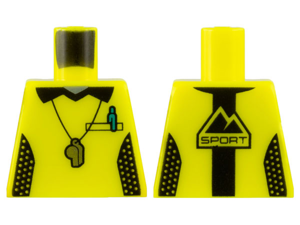 Torso Shirt with Black Collar and Side Panels, Silver Whistle, Dark Turquoise Pen, 'SPORT' on Back Pattern