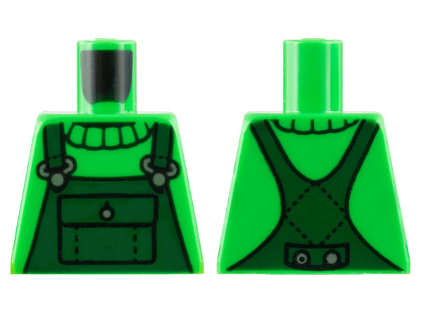 Torso Sweater Collar, Dark Green Overalls, Silver Clasps and Button Pattern