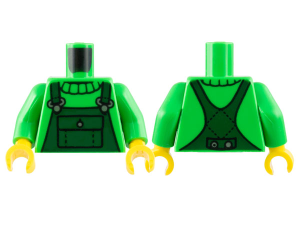 Torso Sweater Collar, Dark Green Overalls, Silver Clasps and Button Pattern / Bright Green Arms / Yellow Hands