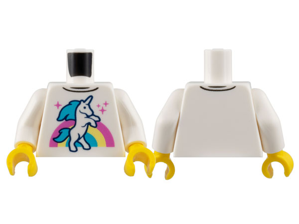 Torso Shirt with Unicorn, Sparkles, and Dark Pink, Bright Light Yellow, and Medium Azure Rainbow Pattern / White Arms / Yellow Hands