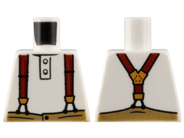 Torso Shirt with 2 Buttons, Dark Red Suspenders with Gold Clasps, Dark Tan Pants Pattern