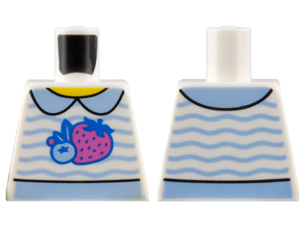 Torso Shirt, Yellow Neck, Bright Light Blue Collar and Wavy Stripes, Blueberry, Dark Pink Strawberry Pattern