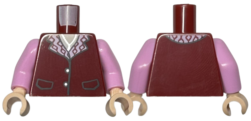 Torso Vest Closed with Pockets, Silver Buttons, and Bright Pink Collar with Diamonds, Pendant Necklace, Light Nougat Neck Pattern / Bright Pink Arms / Light Nougat Hands