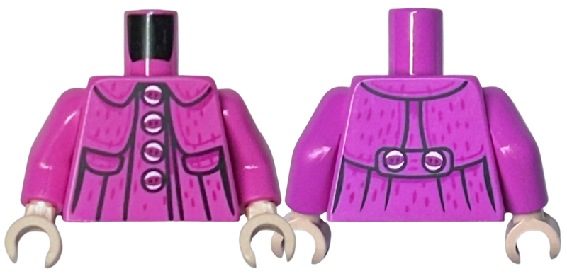 Torso Jacket with 4 Silver Buttons, Pockets, Magenta Highlights Pattern / Dark Pink Arms / Light Nougat Hands