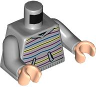 Torso Hoodie with Bright Light Yellow, Bright Pink, and Bright Light Blue Horizontal Stripes, Narrow Front Pocket Pattern / Light Bluish Gray Arms / Light Nougat Hands