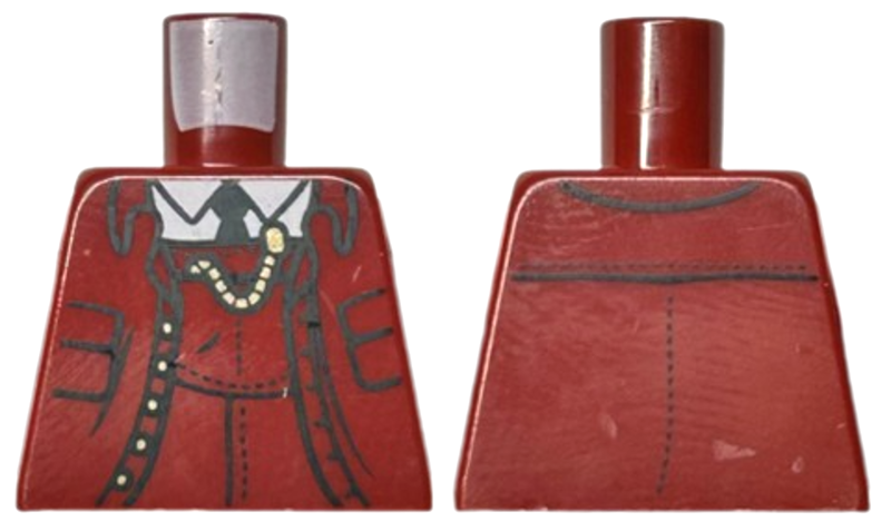 Torso Suit Jacket Open with Pockets and Gold Buttons over Vest and White Shirt, Black Tie, Watch Chain Pattern