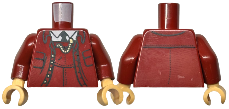 Torso Suit Jacket and Vest, White Shirt, Black Tie, Gold Watch Chain Pattern / Dark Red Arms / Medium Tan Hands