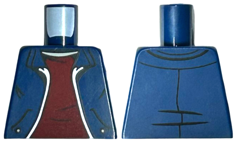 Torso Jacket Open with Pockets and White Trim over Dark Red Shirt, Light Nougat Neck Pattern