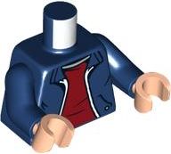 Torso Jacket Open with Pockets and White Trim over Dark Red Shirt, Light Nougat Neck Pattern / Dark Blue Arms / Light Nougat Hands