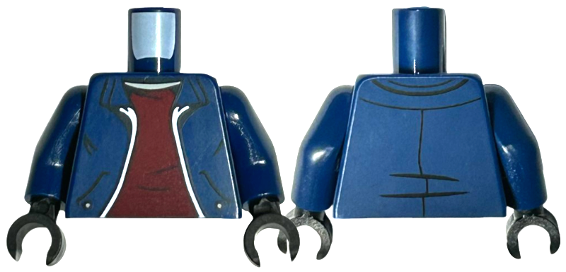 Torso Jacket Open with Pockets and White Trim over Dark Red Shirt, Light Nougat Neck Pattern / Dark Blue Arms / Black Hands