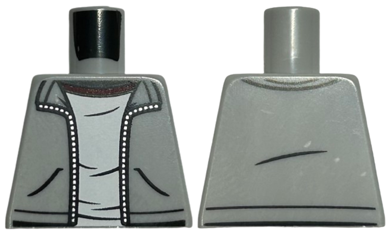 Torso Open Jacket with Silver Zipper over White T-Shirt with Dark Red Collar Pattern